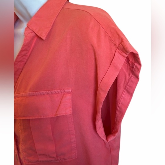 Love Tree Button Down Top Size Small Coral Relaxed Fit Short Cap Sleeves - Picture 6 of 15